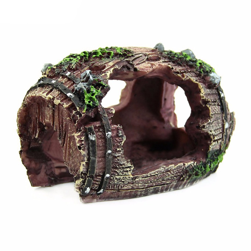 Aquarium Plant Ornament - Aquarium Artificial Barrel Cave Resin Ornaments